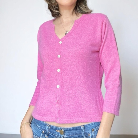 Lord & Taylor Pink Cardigan Sweater Classic Button Front 3/4 Sleeve Baby Pink M - Picture 1 of 8